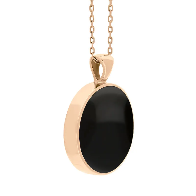 9ct Rose Gold Whitby Jet Mother Of Pearl Large Double Sided Round Fob Necklace