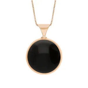 9ct Rose Gold Whitby Jet Mother of Pearl Queens Jubilee Hallmark Double Sided Round Necklace D