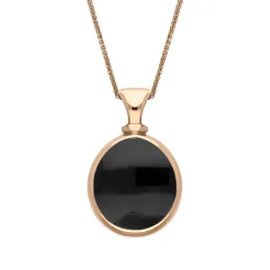 9ct Rose Gold Whitby Jet Mother Of Pearl Small Double Sided Pear Fob Necklace