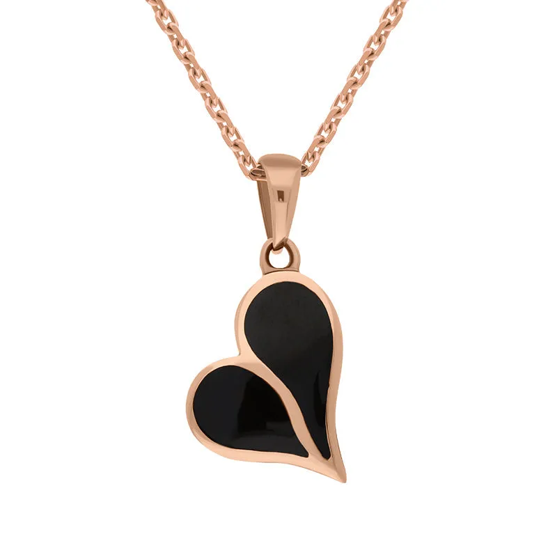 9ct Rose Gold Whitby Jet Open Back Split Heart Pendant D