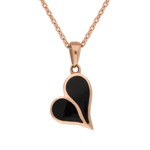 9ct Rose Gold Whitby Jet Open Back Split Heart Pendant D