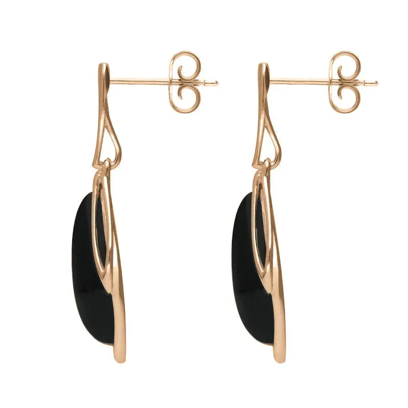 9ct Rose Gold Whitby Jet Open Marquise Drop Earrings