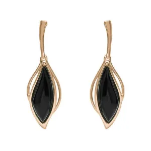 9ct Rose Gold Whitby Jet Open Marquise Drop Earrings