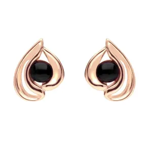 9ct Rose Gold Whitby Jet Open Teardrop Stud Earrings