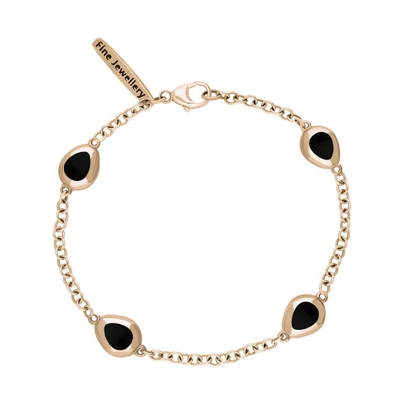 9ct Rose Gold Whitby Jet Oval Cross Detail Four Stone Bracelet