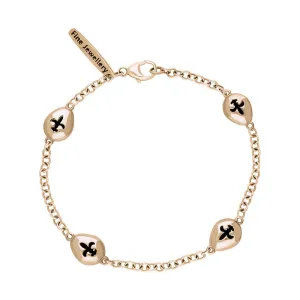 9ct Rose Gold Whitby Jet Oval Fleur De Lis Detail Four Stone Bracelet