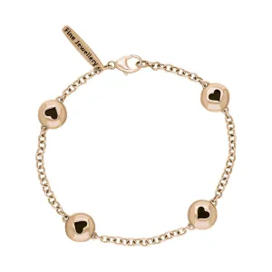 9ct Rose Gold Whitby Jet Oval Heart Detail Four Stone Bracelet