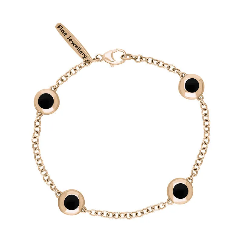9ct Rose Gold Whitby Jet Oval Heart Detail Four Stone Bracelet