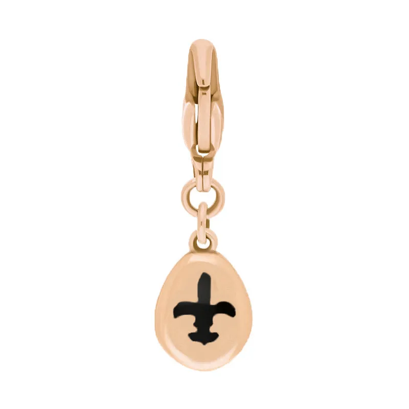 9ct Rose Gold Whitby Jet Pear Shaped Fleur De Lis Clip Charm