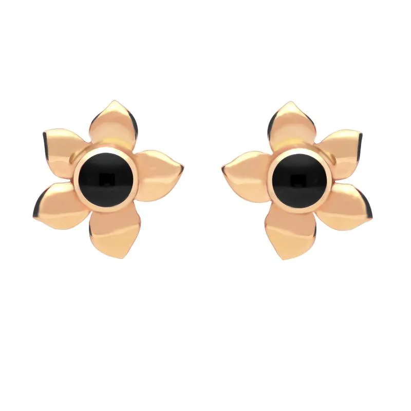 9ct Rose Gold Whitby Jet Petal Stud Earrings