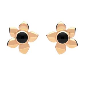 9ct Rose Gold Whitby Jet Petal Stud Earrings