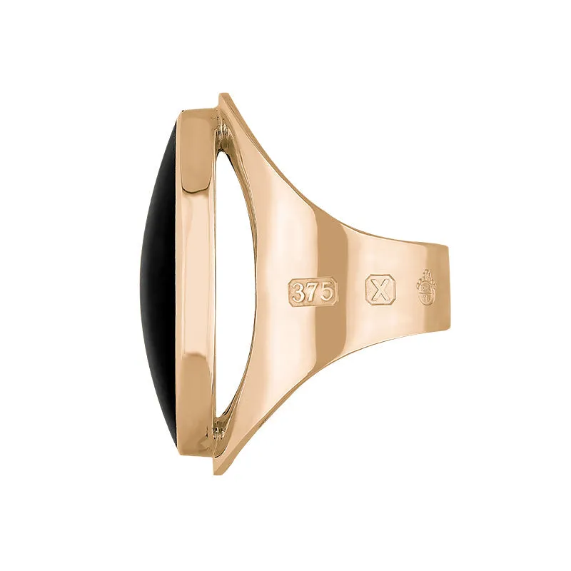 9ct Rose Gold Whitby Jet Queen's Jubilee Hallmark Large Oval Ring D