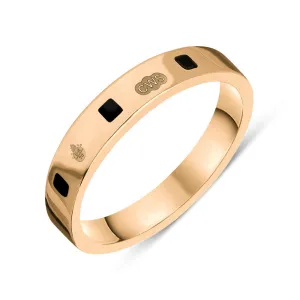 9ct Rose Gold Whitby Jet Queen's Jubilee Hallmark Princess Cut 4mm Ring D