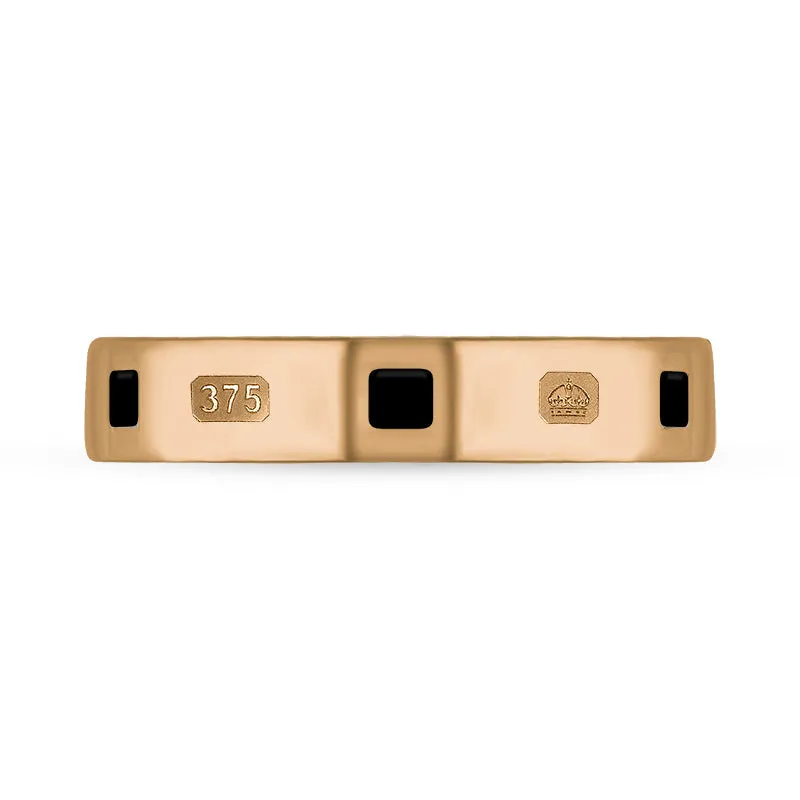 9ct Rose Gold Whitby Jet Queen's Jubilee Hallmark Princess Cut 4mm Ring D
