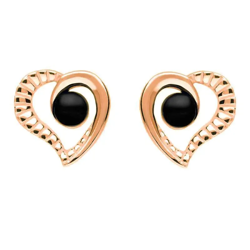 9ct Rose Gold Whitby Jet Ridged Heart Two Piece Set