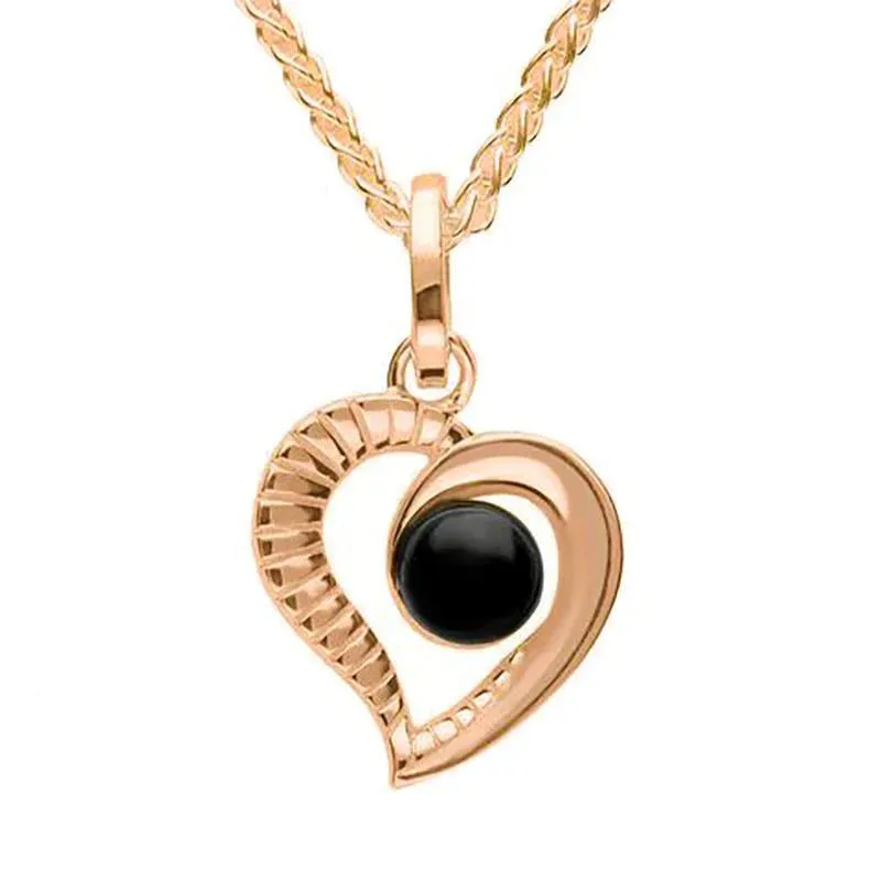 9ct Rose Gold Whitby Jet Ridged Heart Two Piece Set