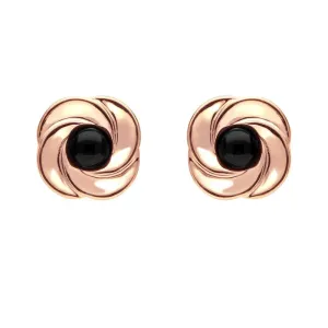 9ct Rose Gold Whitby Jet Round Swirl Stud Earrings
