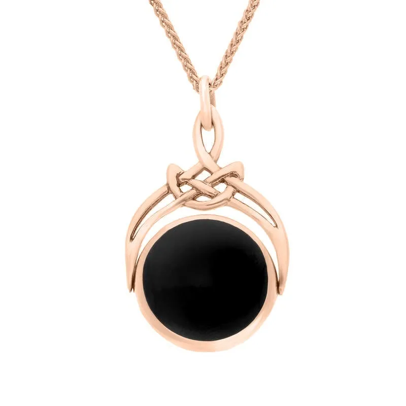 9ct Rose Gold Whitby Jet Round Swivel Fob Necklace