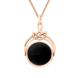 9ct Rose Gold Whitby Jet Round Swivel Fob Necklace