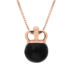 9ct Rose Gold Whitby Jet Royal Crown 11mm Bead Pendant