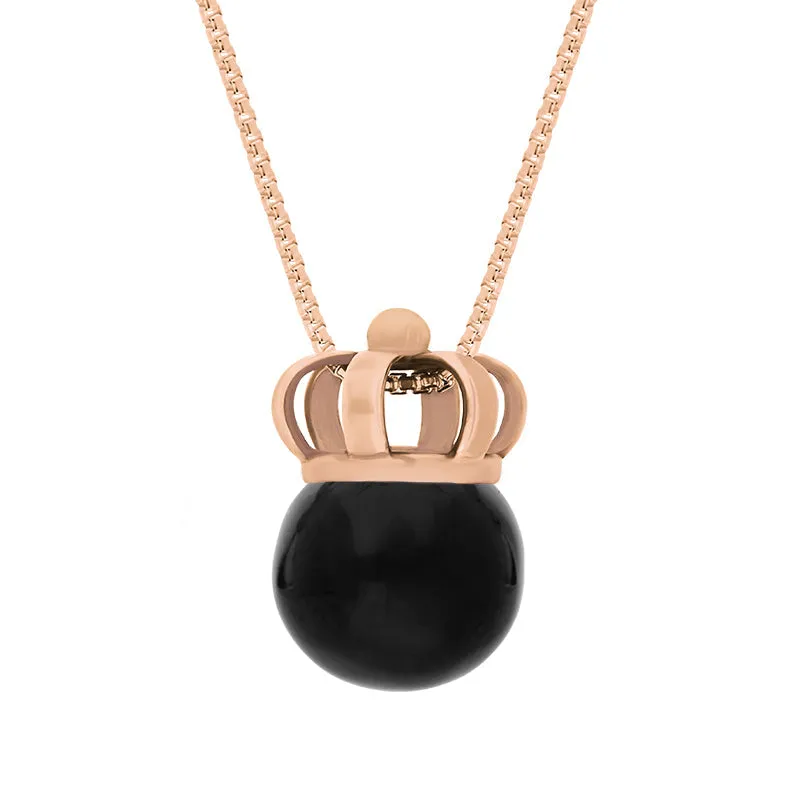 9ct Rose Gold Whitby Jet Royal Crown 11mm Bead Pendant