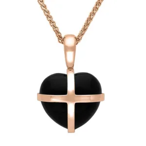 9ct Rose Gold Whitby Jet Small Cross Heart Necklace