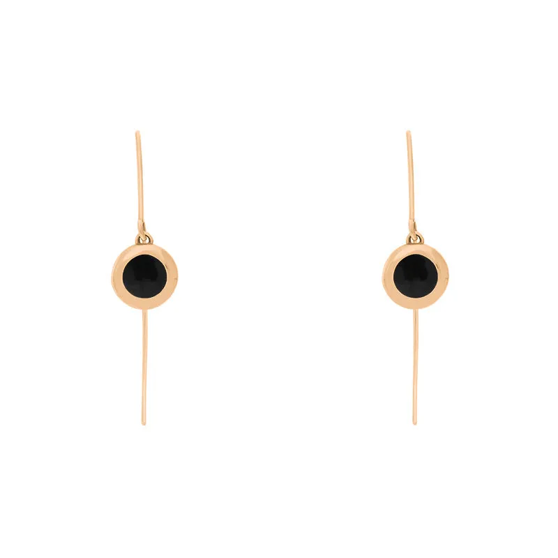 9ct Rose Gold Whitby Jet Star Disc Drop Earrings