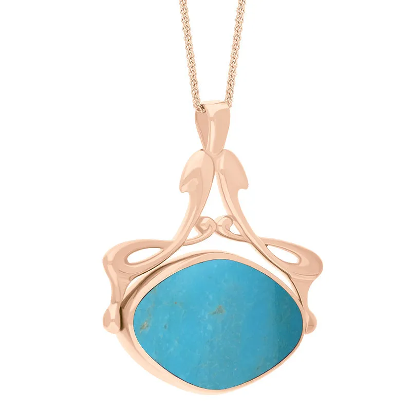 9ct Rose Gold Whitby Jet Turquoise Bell Diamond Swivel Fob Necklace