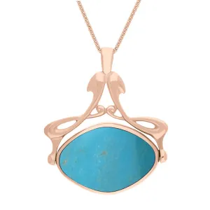 9ct Rose Gold Whitby Jet Turquoise Bell Diamond Swivel Fob Necklace