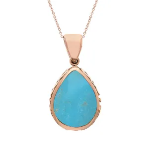 9ct Rose Gold Whitby Jet Turquoise Double Sided Celtic Edge Pear Cut Fob Necklace