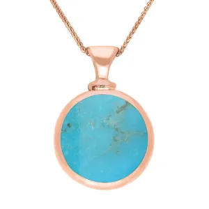 9ct Rose Gold Whitby Jet Turquoise Double Sided Round Dinky Fob Necklace