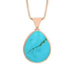 9ct Rose Gold Whitby Jet Turquoise Hallmark Double Sided Pear-shaped Necklace