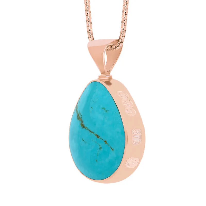 9ct Rose Gold Whitby Jet Turquoise Queens Jubilee Hallmark Double Sided Pear-shaped Necklace D