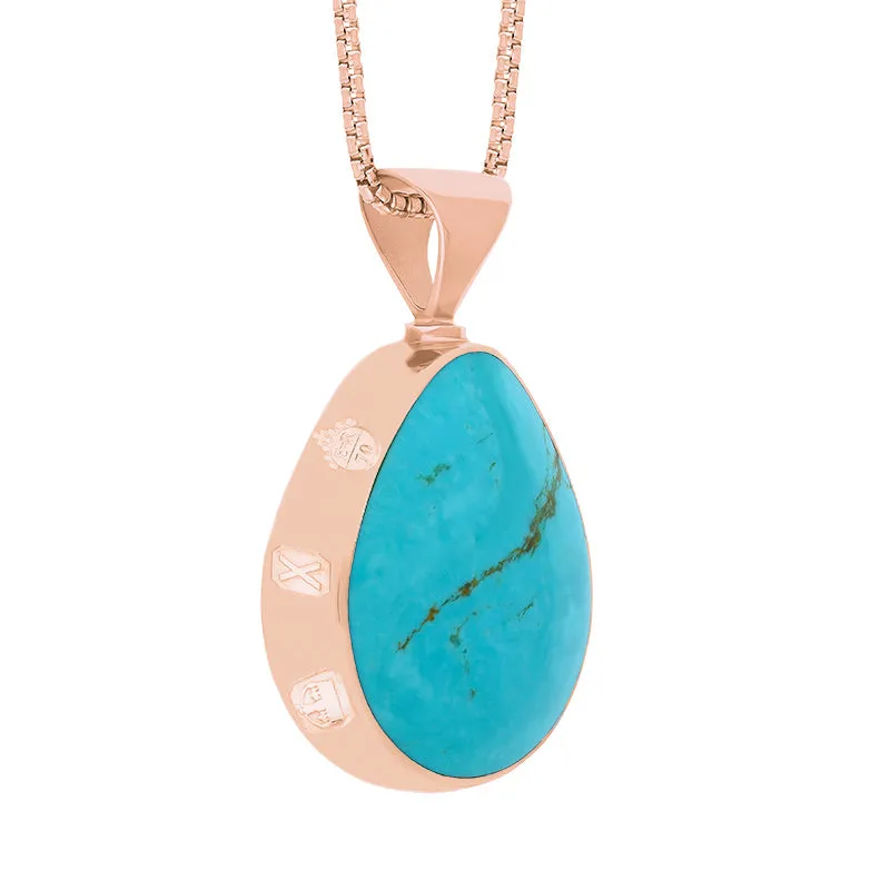 9ct Rose Gold Whitby Jet Turquoise Queens Jubilee Hallmark Double Sided Pear-shaped Necklace D
