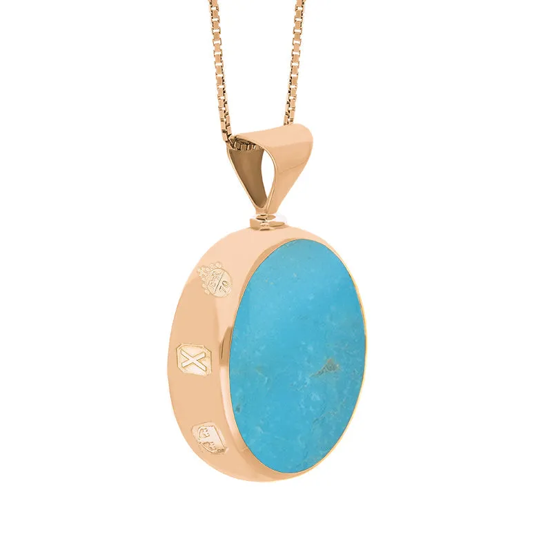 9ct Rose Gold Whitby Jet Turquoise Queens Jubilee Hallmark Double Sided Round Necklace D