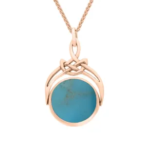 9ct Rose Gold Whitby Jet Turquoise Round Swivel Fob Necklace