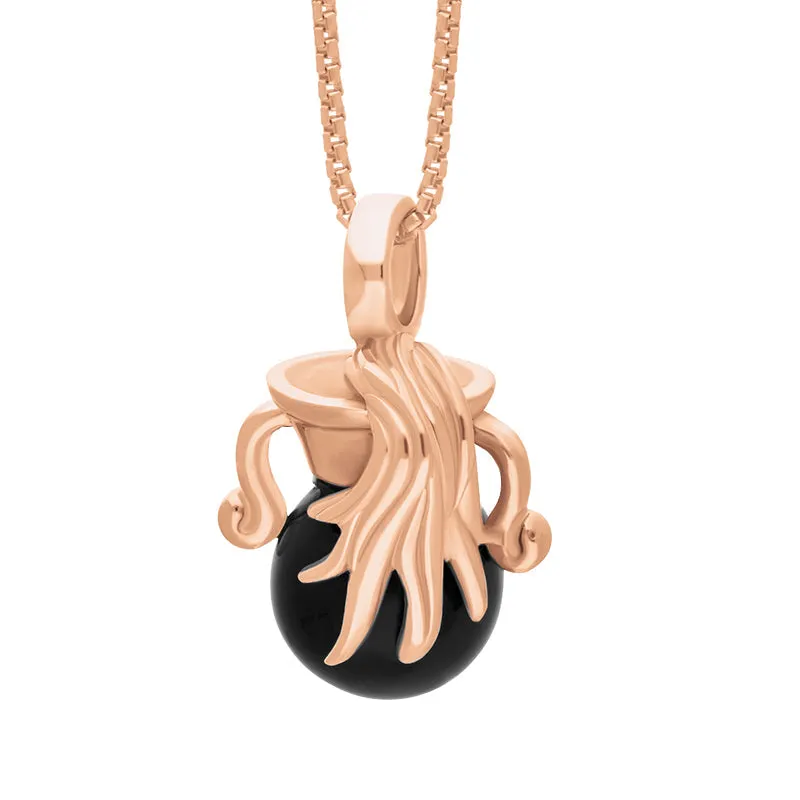 9ct Rose Gold Whitby Jet Zodiac Aquarius 8mm Bead Pendant