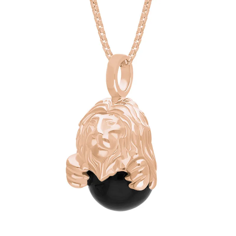 9ct Rose Gold Whitby Jet Zodiac Leo 10mm Bead Pendant