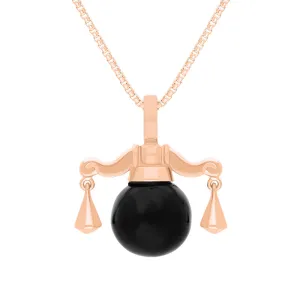 9ct Rose Gold Whitby Jet Zodiac Libra 8mm Bead Pendant