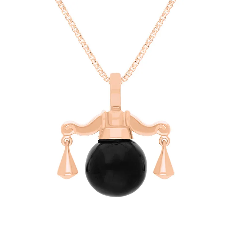 9ct Rose Gold Whitby Jet Zodiac Libra 8mm Bead Pendant