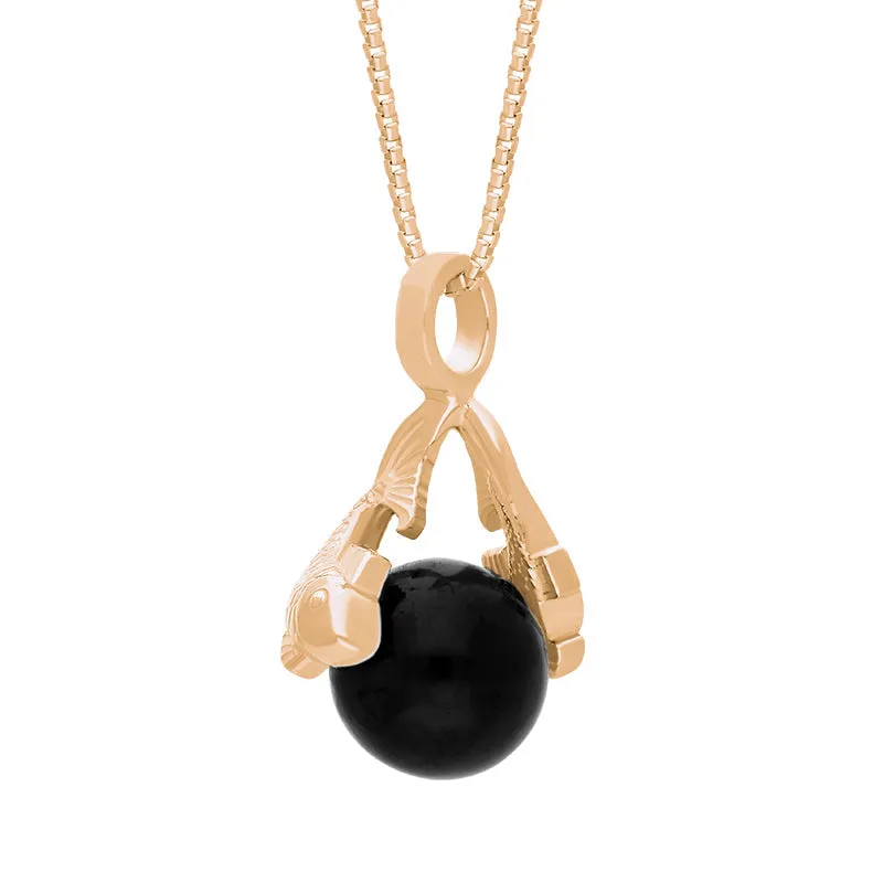 9ct Rose Gold Whitby Jet Zodiac Pisces 8mm Bead Pendant