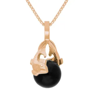 9ct Rose Gold Whitby Jet Zodiac Pisces 8mm Bead Pendant