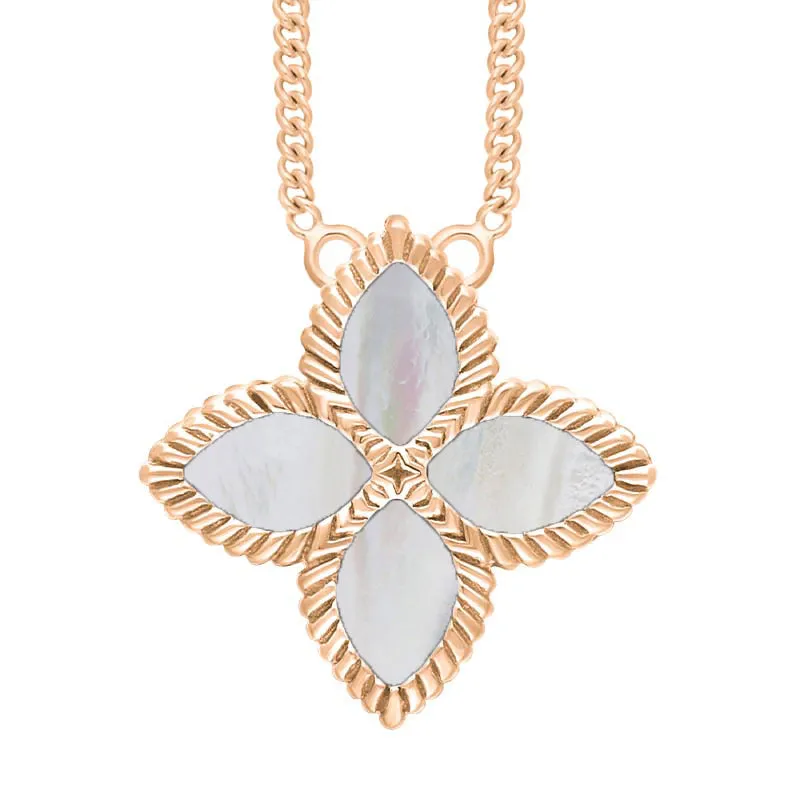 9ct Rose Gold White Mother of Pearl Eden Large Marquise Flower Necklace