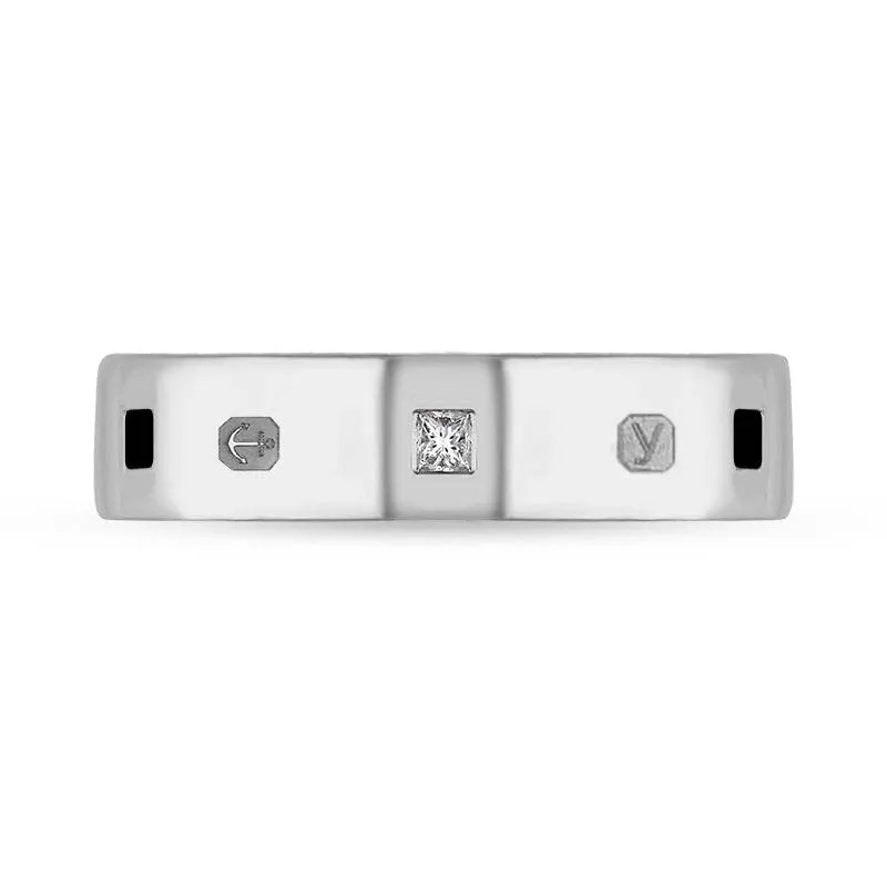 9ct White Gold 0.12ct Diamond Whitby Jet King's Coronation Hallmark Princess Cut 5mm Ring D