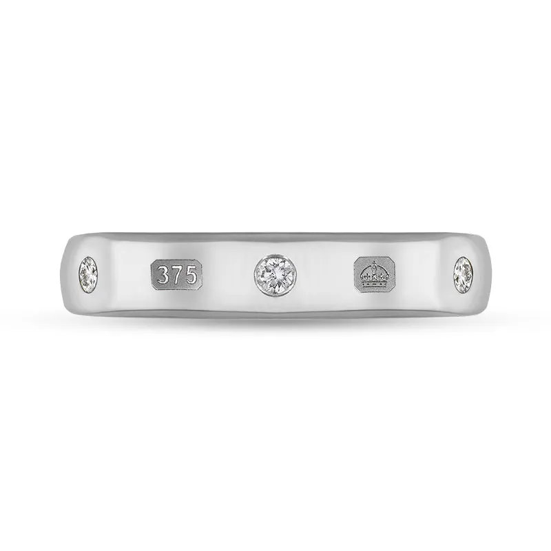 9ct White Gold 0.15ct Diamond King's Coronation Hallmark 4mm Ring D