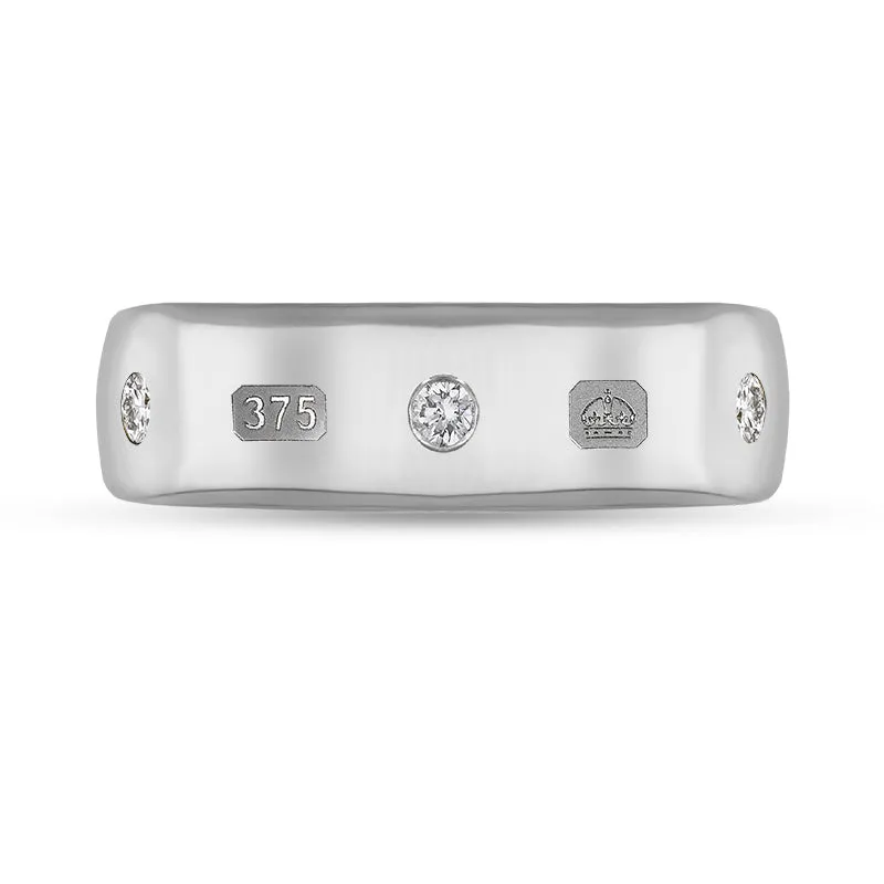 9ct White Gold 0.18ct Diamond King's Coronation Hallmark 6mm Ring D
