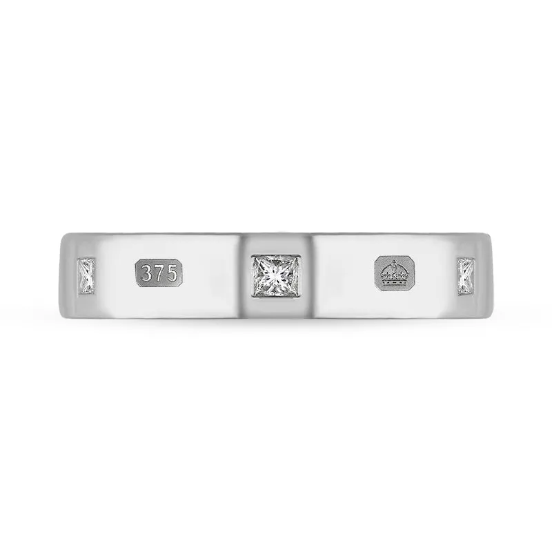9ct White Gold 0.18ct Diamond King's Coronation Hallmark Princess Cut 4mm Ring D