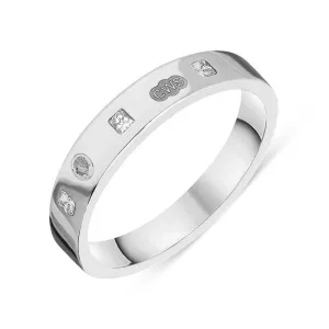 9ct White Gold 0.18ct Diamond King's Coronation Hallmark Princess Cut 4mm Ring D