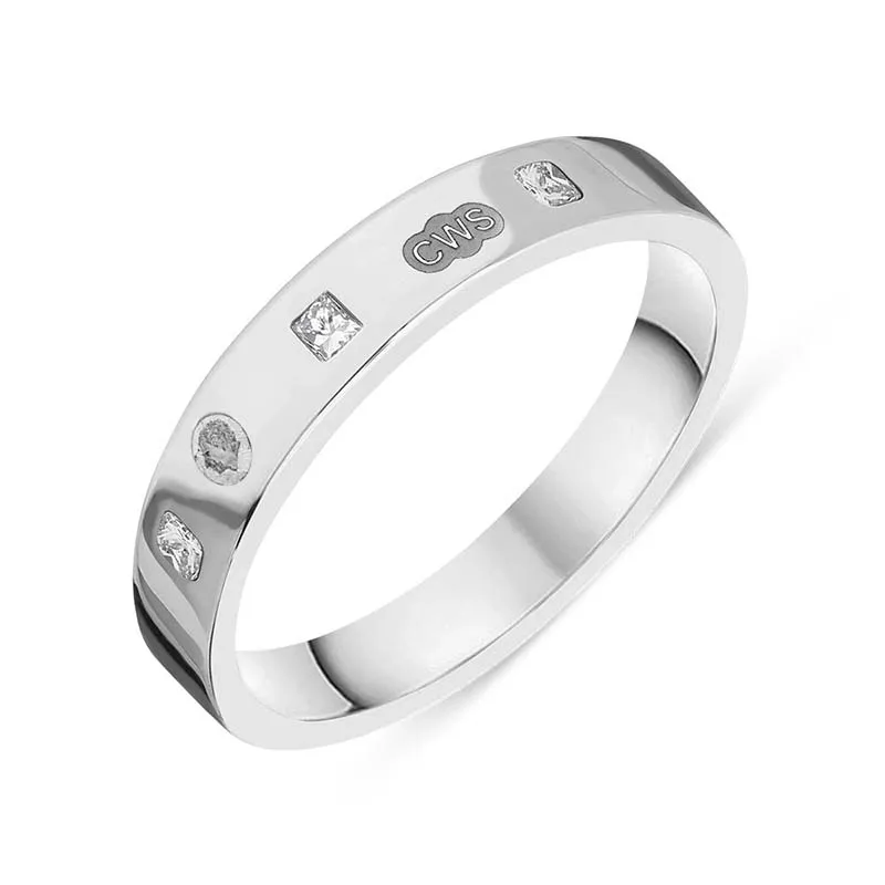 9ct White Gold 0.18ct Diamond King's Coronation Hallmark Princess Cut 4mm Ring D