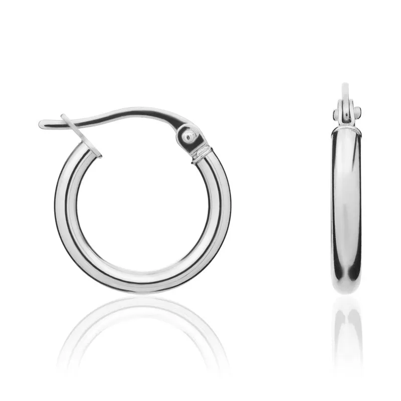 9ct White Gold 13mm Hoop Earrings